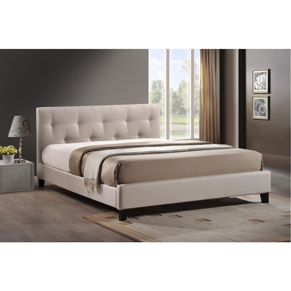 Annette Light Beige Linen Bed With Upholstered Headboard - Full Size